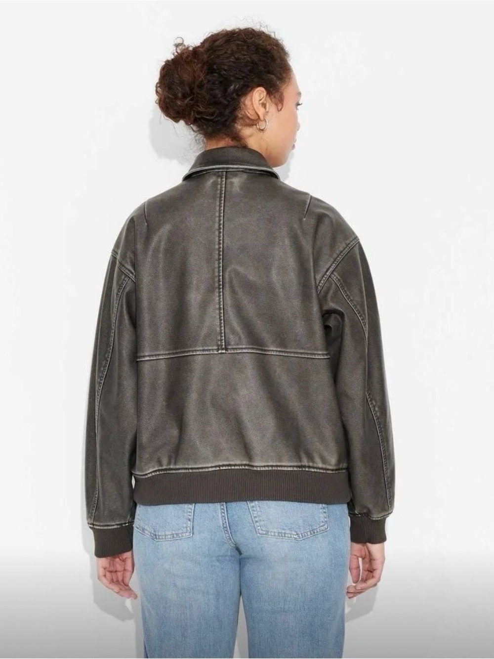 NWT Women’s wild fable Faux leather Black Bomber Jacket - Picture 3 of 4